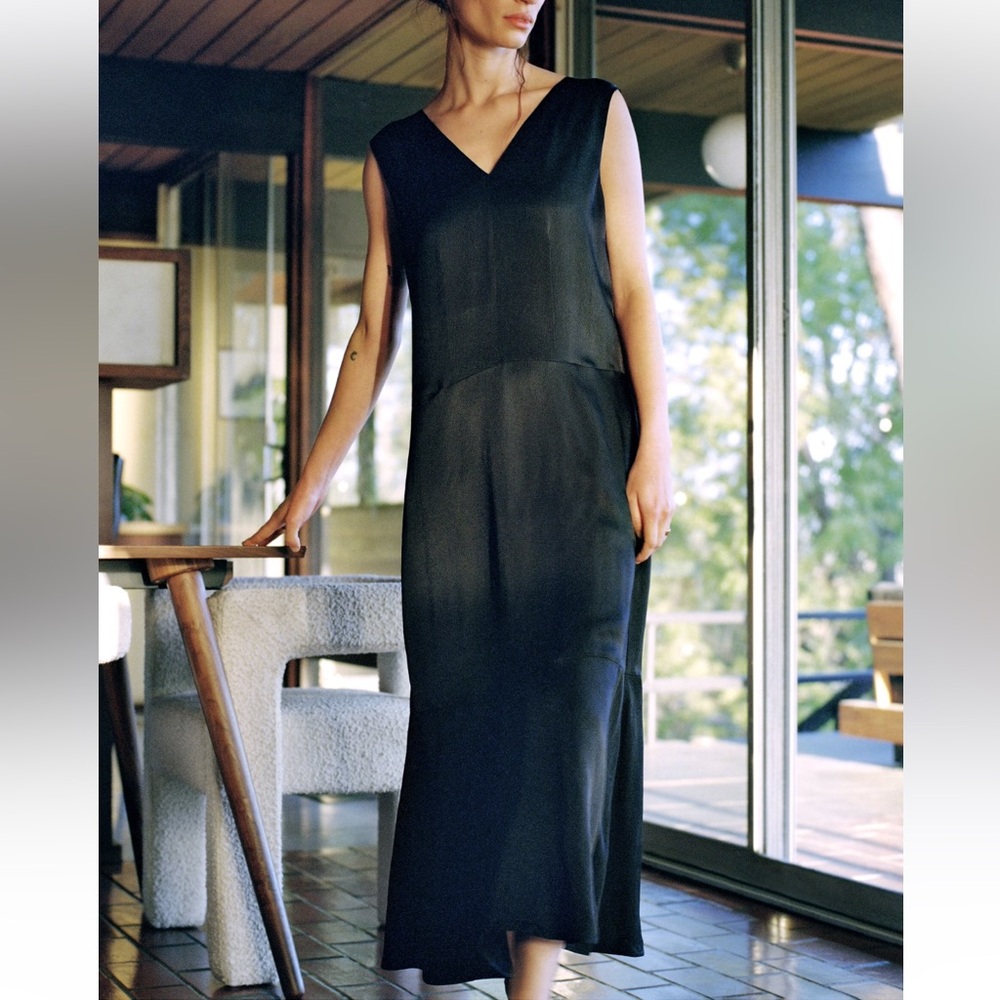 NWT everlane v-neck maxi flowy dress with pockets black XXS